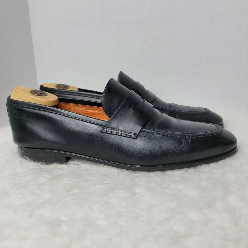 Santoni  Gavin Shoes Mens Size 9 Black Penny Loafer Slip On Italy Made Upper